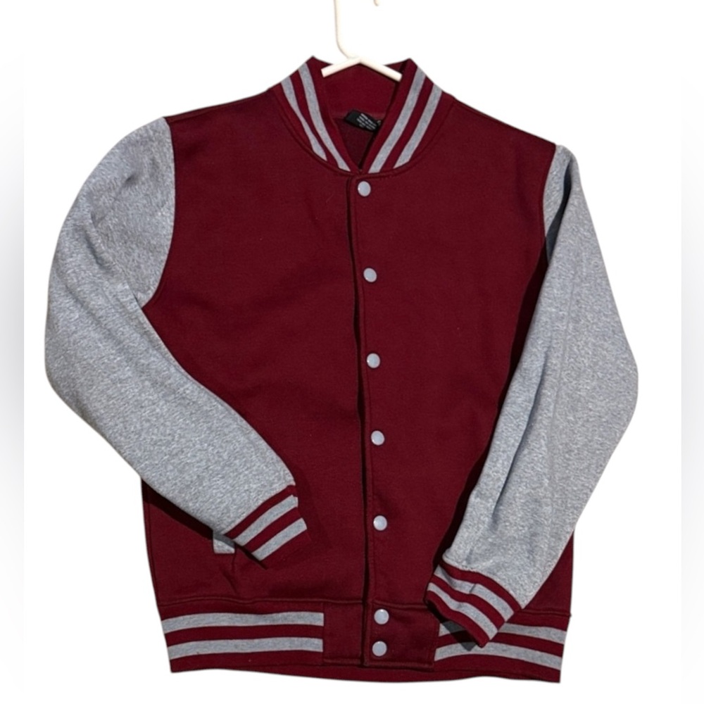 Men's Maroon and Gray Varsity Jacket - Classic Two-Tone